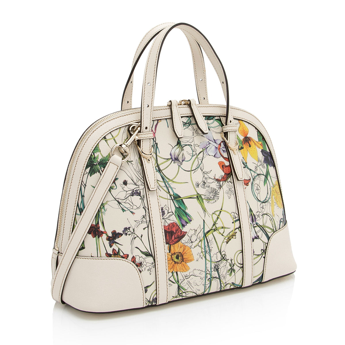 Gucci Leather Flora Nice Satchel (SHF-5DGwQW)