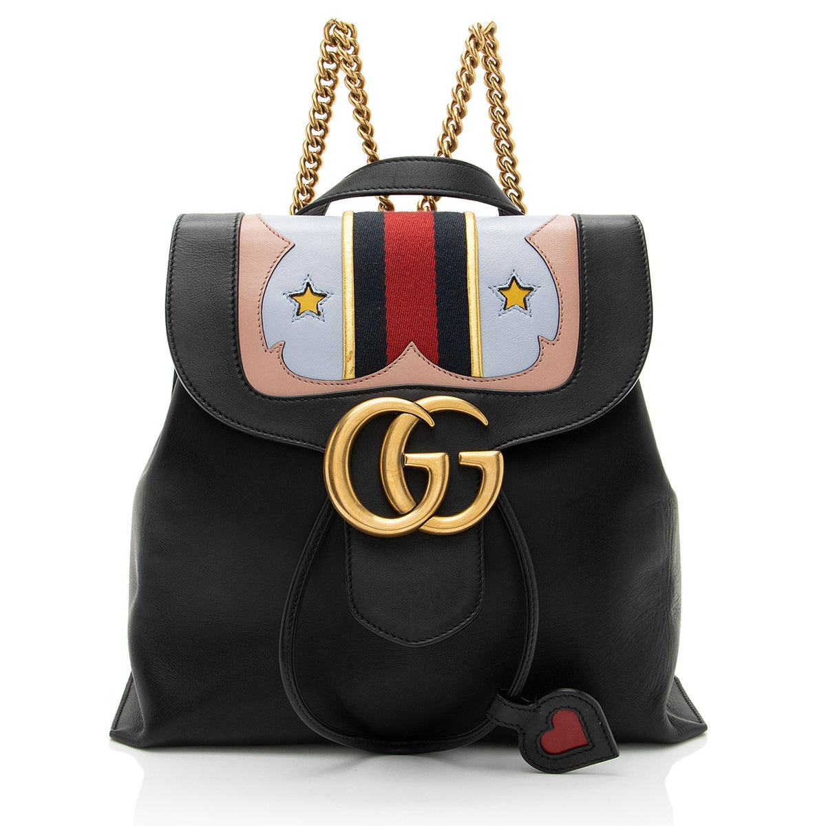 Gucci Leather GG Marmont Web Heart Star Flap Chain Backpack