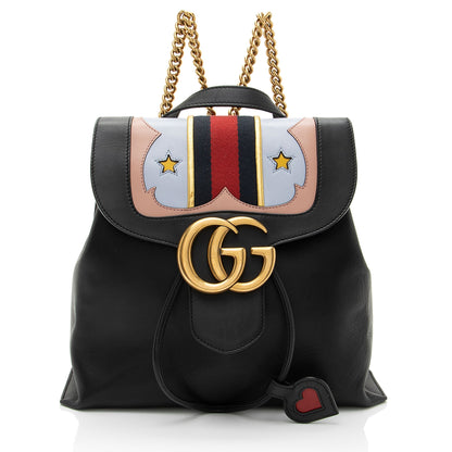 Gucci Leather GG Marmont Web Heart Star Flap Chain Backpack