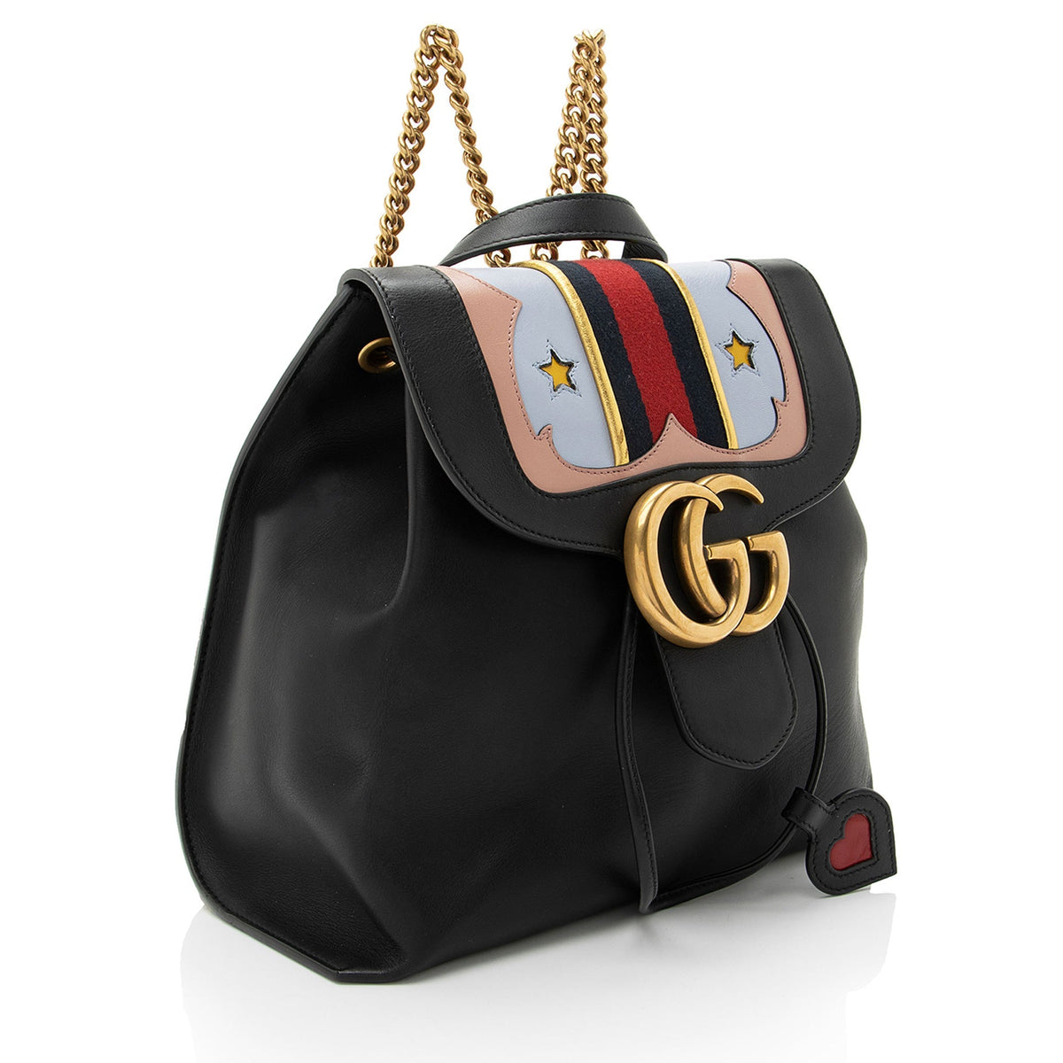 Gucci Leather GG Marmont Web Heart Star Flap Chain Backpack