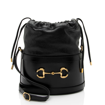Gucci Leather Horsebit 1955 Drawstring Bucket Bag (SHF-gQJSRI)