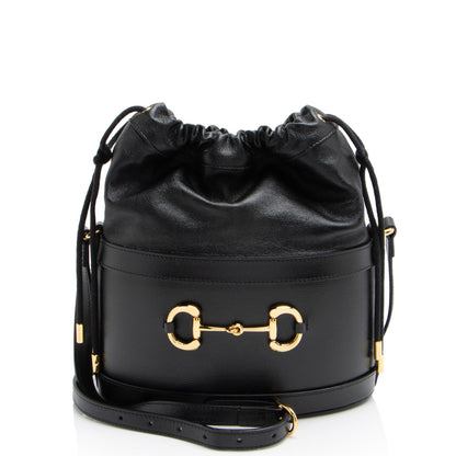 Gucci Leather Horsebit 1955 Drawstring Bucket Bag (SHF-LUUWQJ)