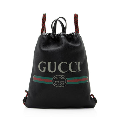 Gucci Leather Logo Drawstring Backpack (SHF-20714)