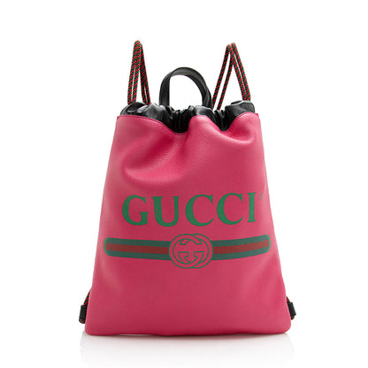 Gucci Leather Logo Drawstring Backpack (SHF-21880)