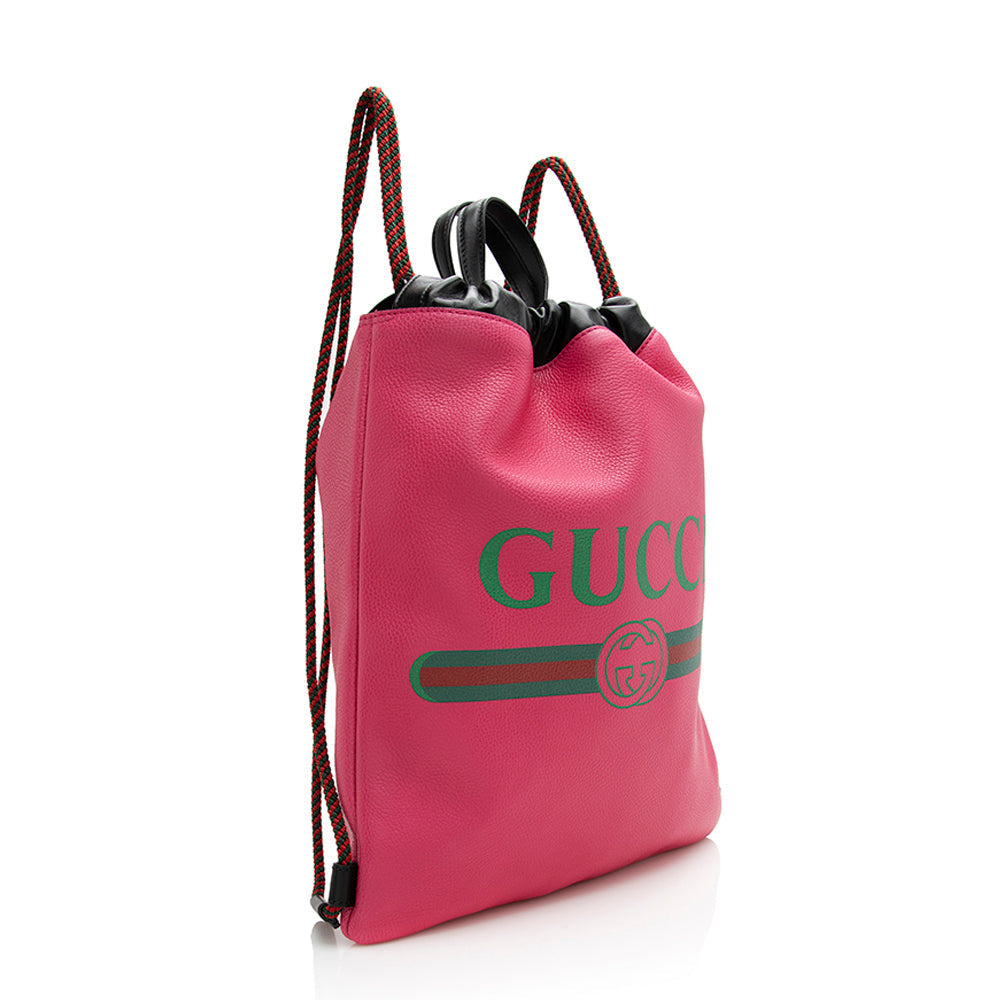 Gucci Leather Logo Drawstring Backpack (SHF-21880)