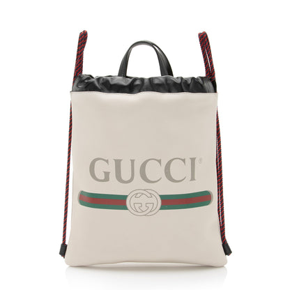 Gucci Leather Logo Drawstring Backpack (SHF-l0fZZC)