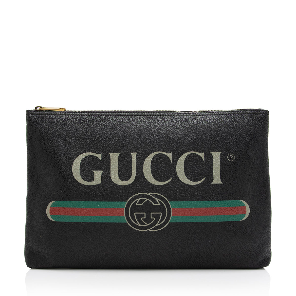 Gucci Leather Logo Zip Large Pouch (SHF-YffhN8)