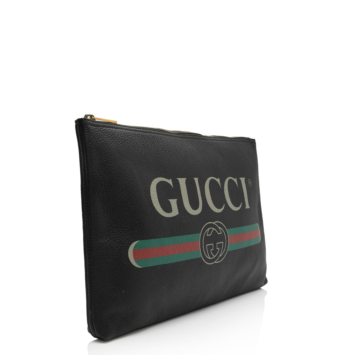 Gucci Leather Logo Zip Large Pouch (SHF-YffhN8)