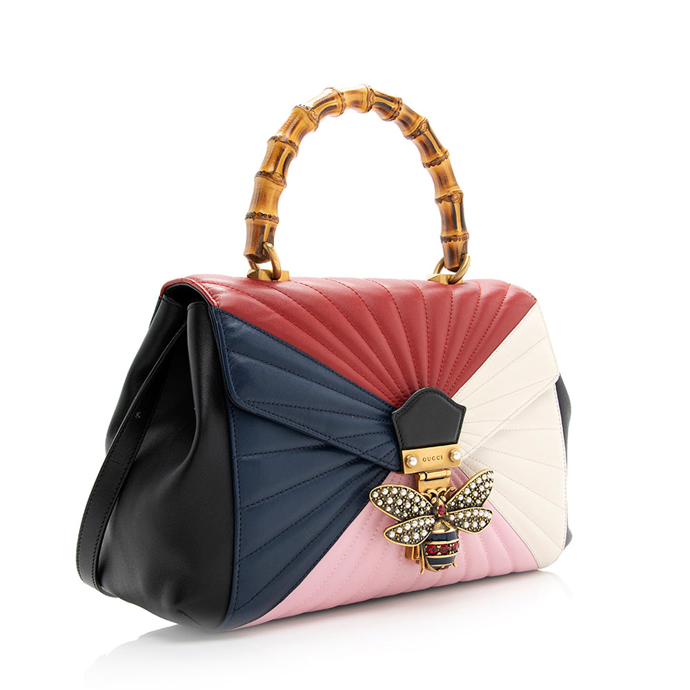 Gucci Leather Queen Margaret Bamboo Top Handle Satchel (SHF-20613)