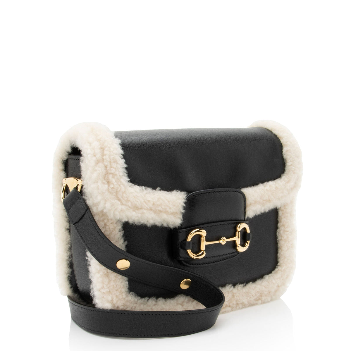 Gucci Leather Shearling Horsebit 1955 Small Bag