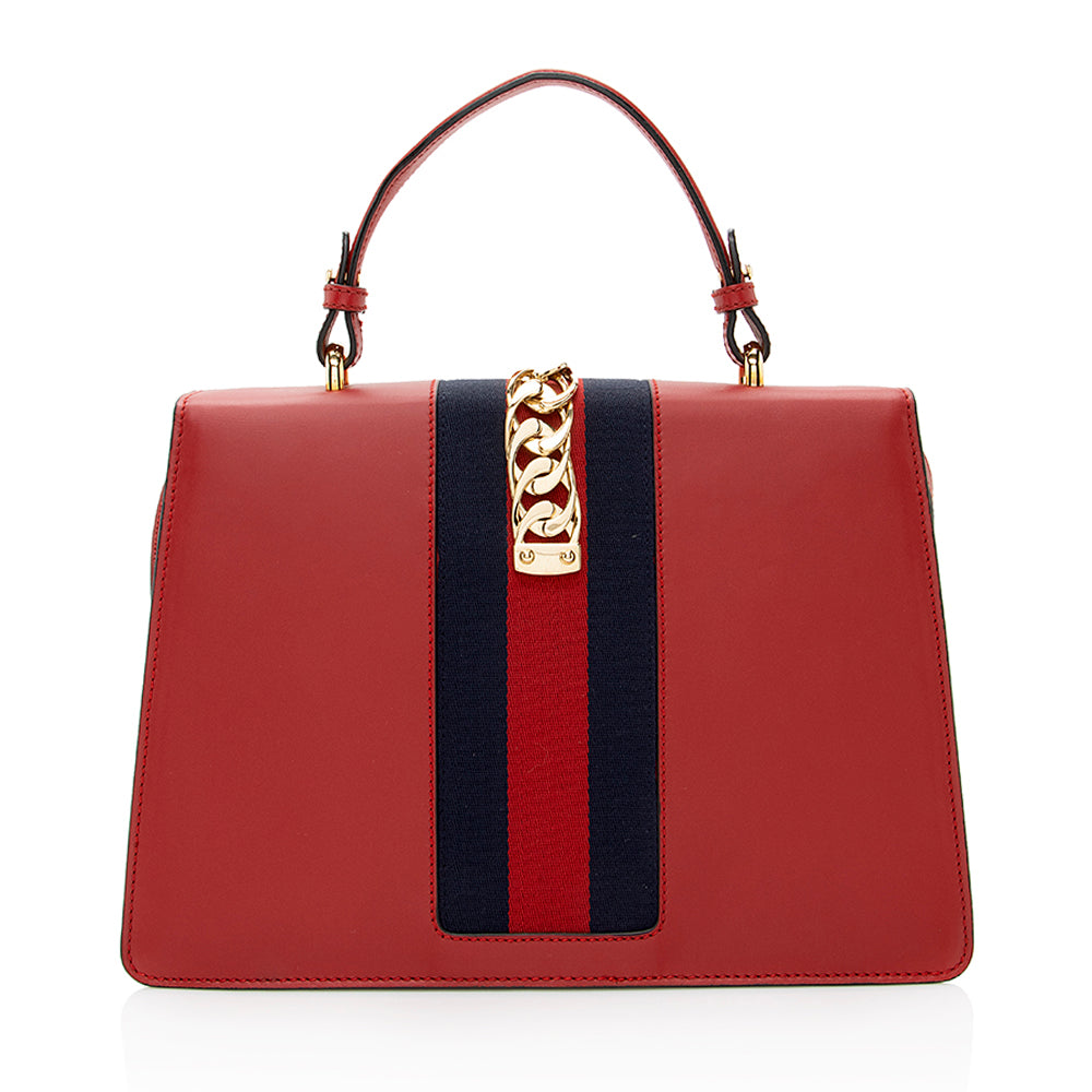 Gucci Leather Sylvie Top Handle Medium Satchel (SHF-21474)