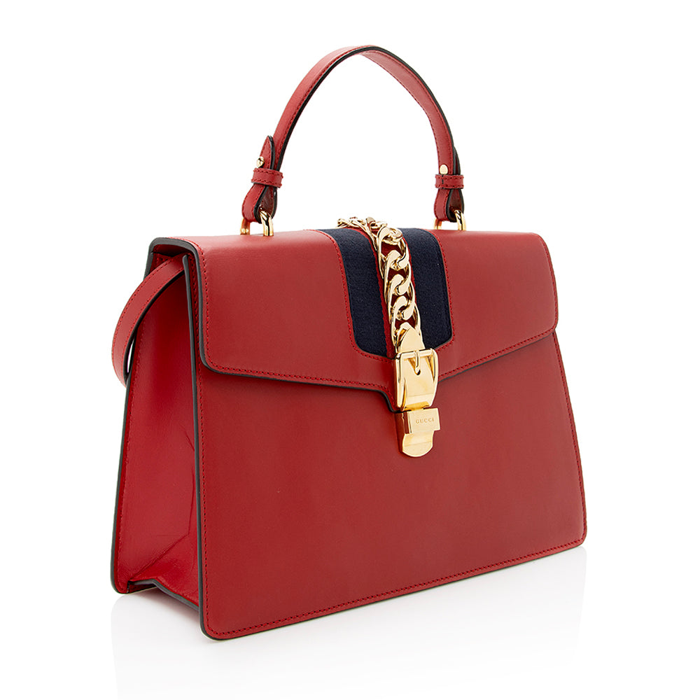 Gucci Leather Sylvie Top Handle Medium Satchel (SHF-21474)