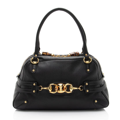 Gucci Leather Bamboo Horsebit Wave Satchel (SHF-Ka9DSr)