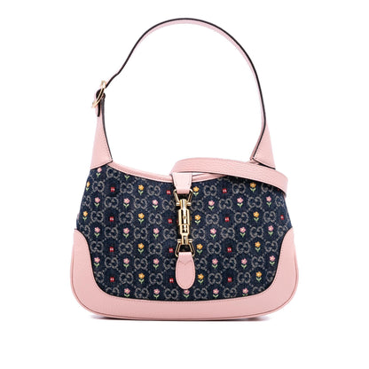 Gucci Limited Edition Small GG Embroidered Denim Floral Jackie 1961 Crossbody