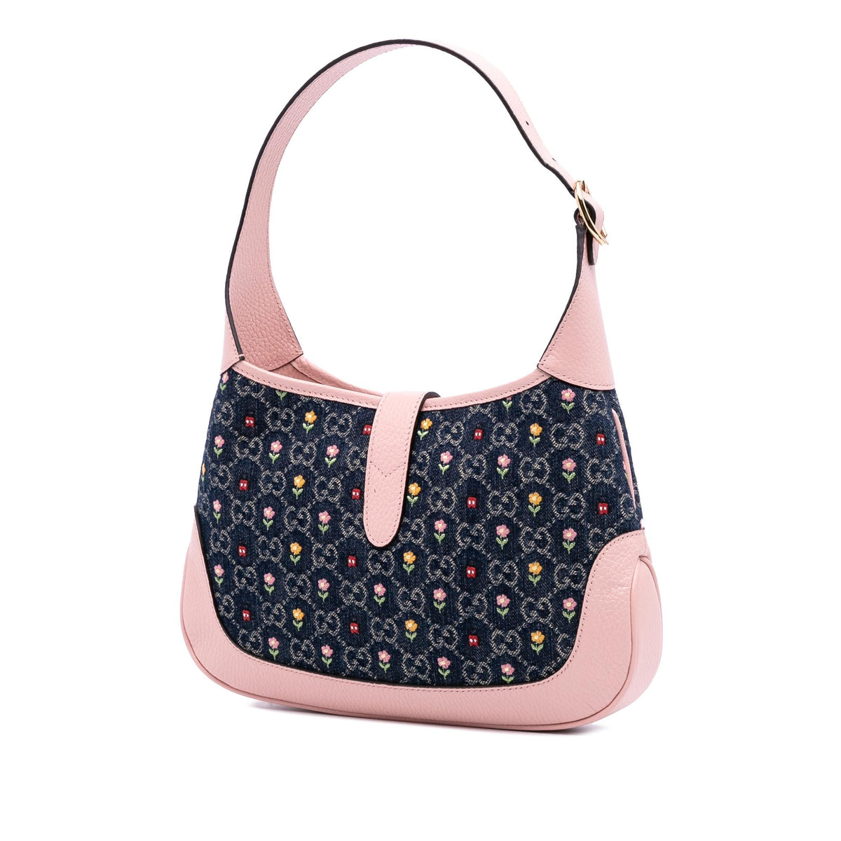 Gucci Limited Edition Small GG Embroidered Denim Floral Jackie 1961 Crossbody