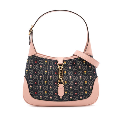 Gucci Limited Edition Small GG Embroidered Denim Floral Jackie 1961 Crossbody