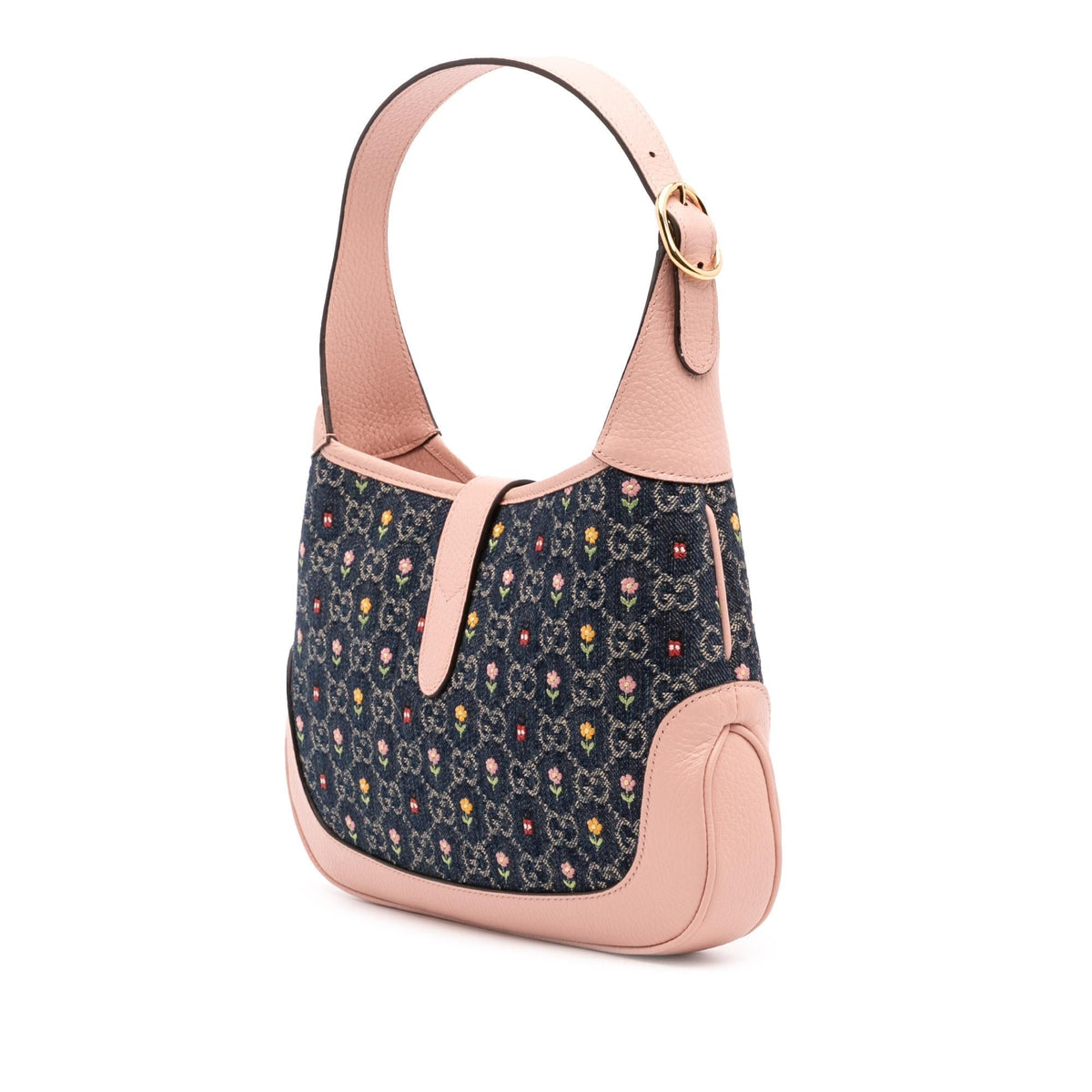 Gucci Limited Edition Small GG Embroidered Denim Floral Jackie 1961 Crossbody