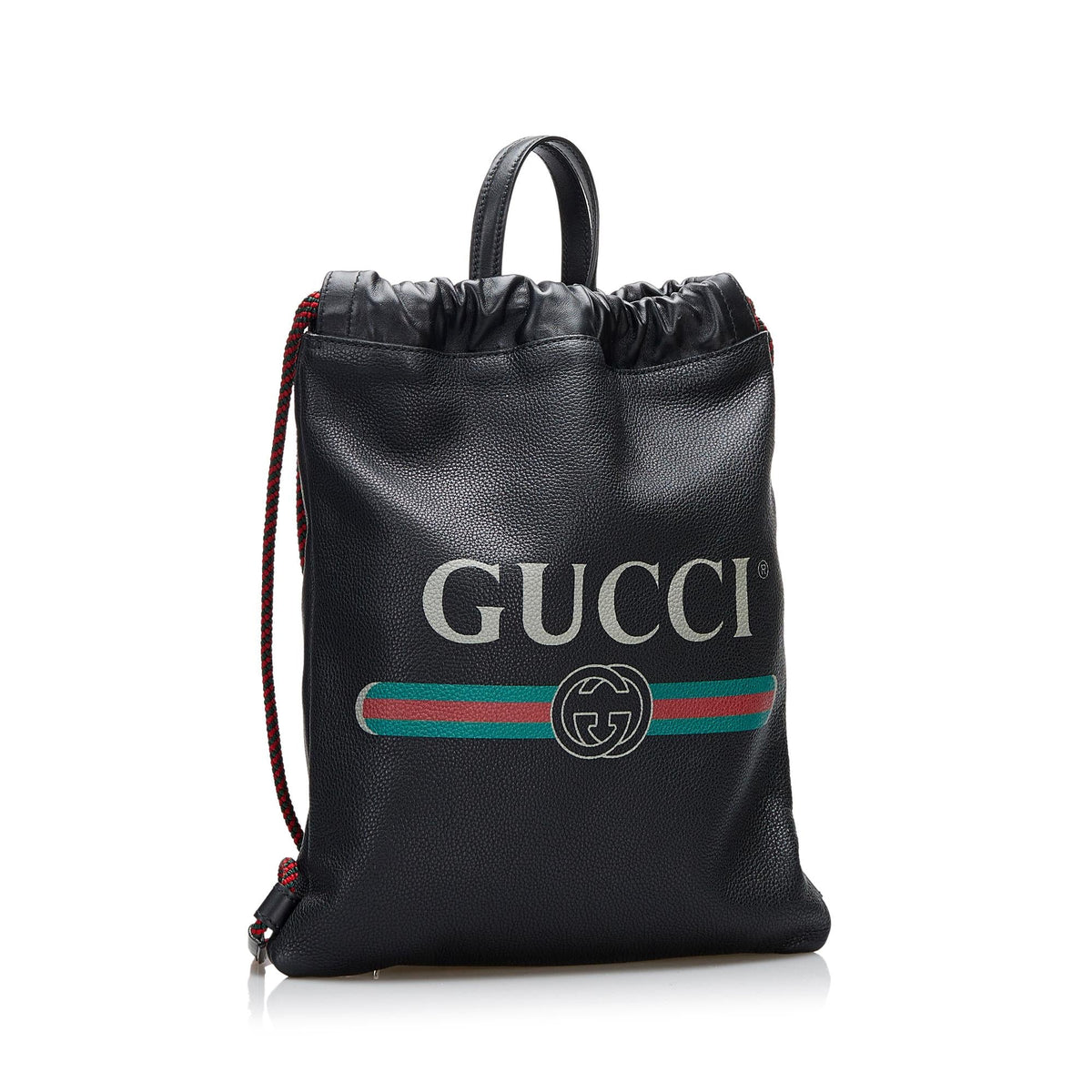 Gucci Logo Drawstring Leather Backpack (SHG-f1YPPC)
