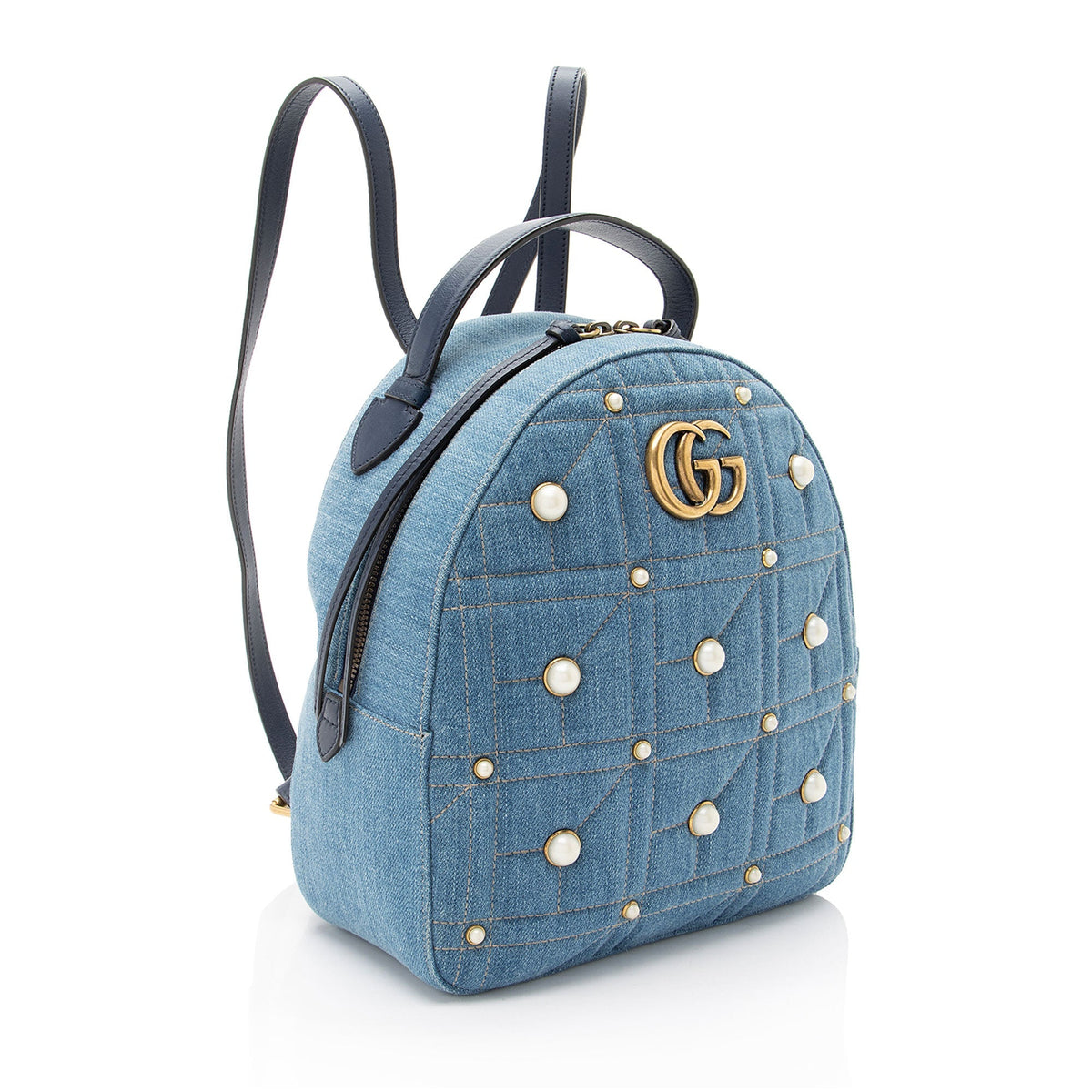 Gucci Matelasse Denim Pearl GG Marmont Backpack