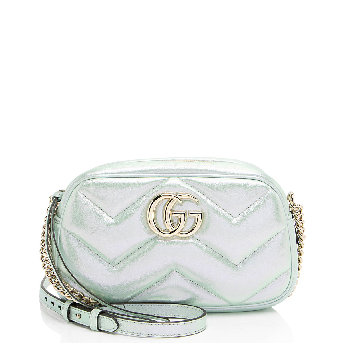 Gucci Iridescent Chevron Matelasse Leather GG Marmont Small Camera Bag