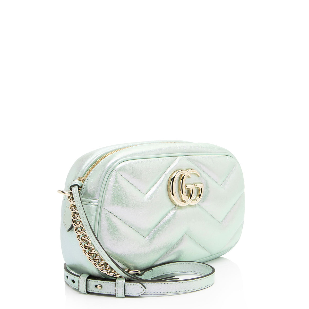 Gucci Iridescent Chevron Matelasse Leather GG Marmont Small Camera Bag