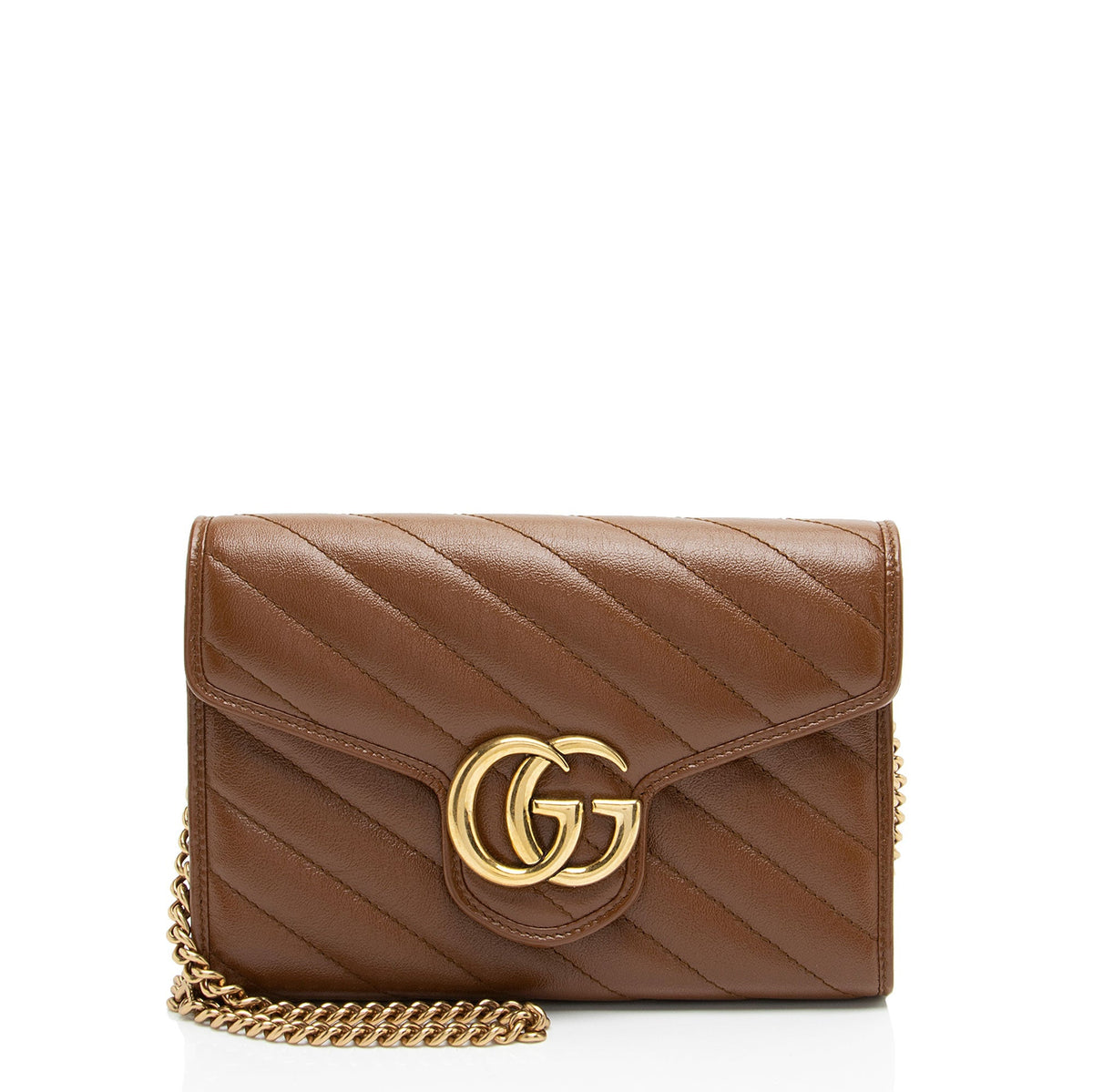 Gucci Diagonal Matelasse Leather GG Marmont Wallet on Chain
