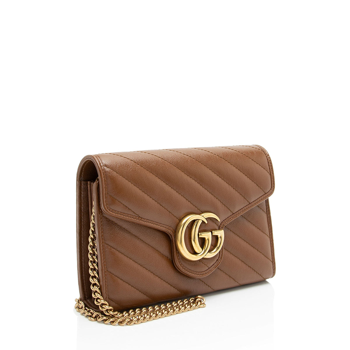 Gucci Diagonal Matelasse Leather GG Marmont Wallet on Chain
