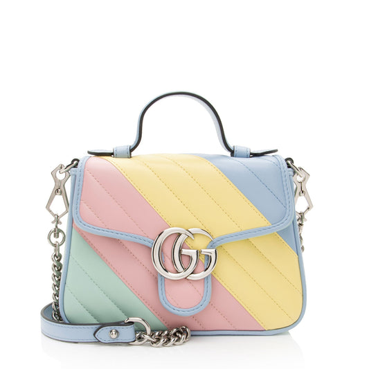 Gucci Diagonal Matelasse Leather GG Marmont Mini Top Handle