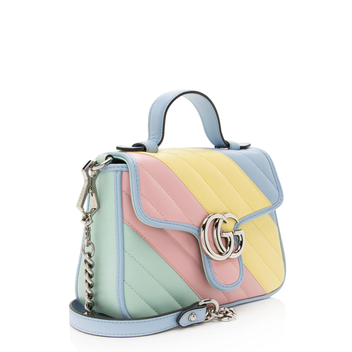 Gucci Diagonal Matelasse Leather GG Marmont Mini Top Handle