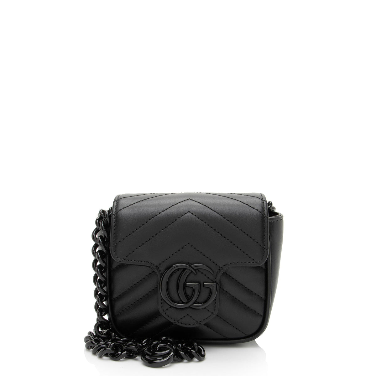 Gucci Matelasse Leather GG Marmont Monochrome Square Chain Belt Bag
