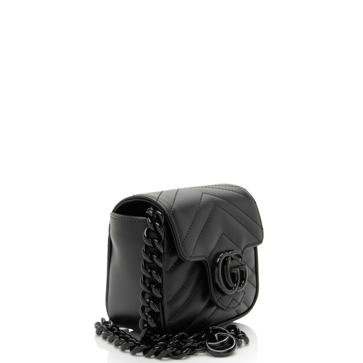 Gucci Matelasse Leather GG Marmont Monochrome Square Chain Belt Bag
