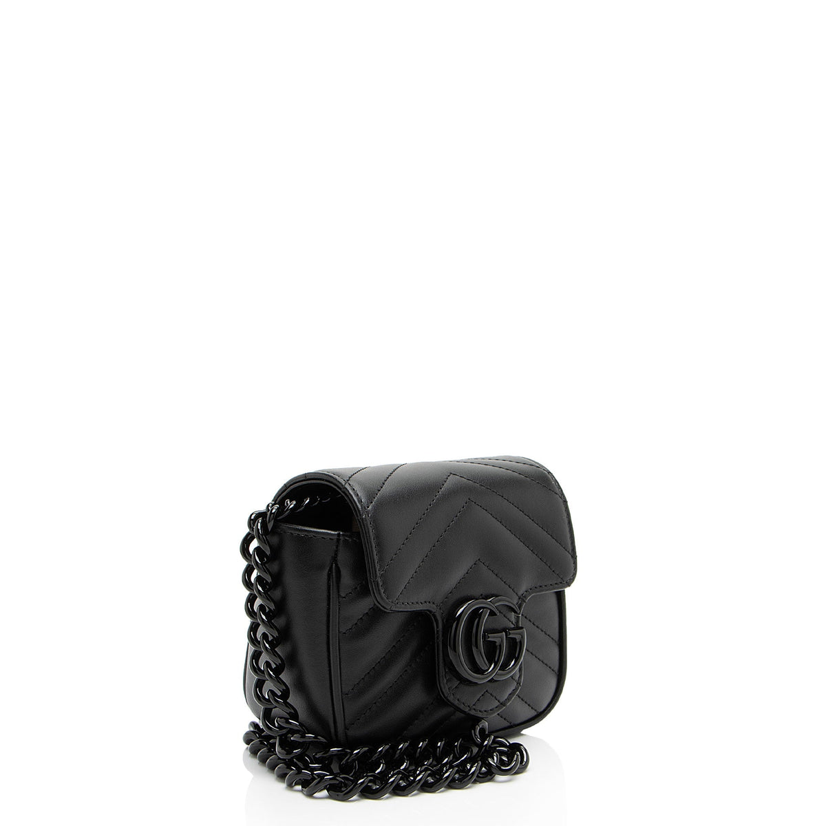 Gucci Matelasse Leather GG Marmont Monochrome Square Chain Belt Bag