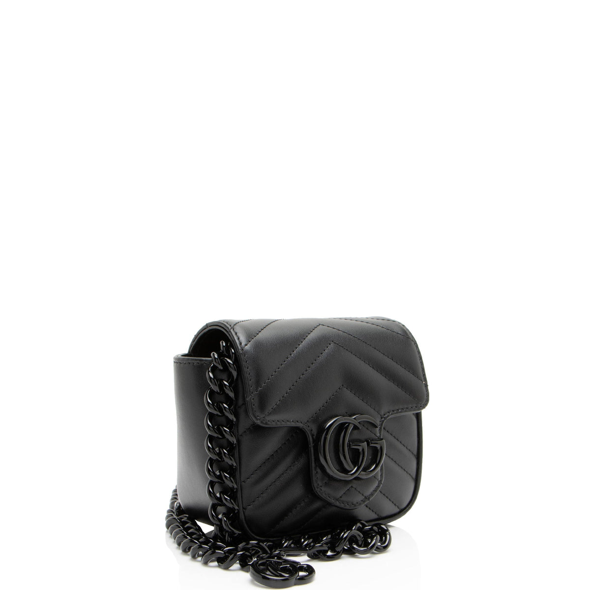 Gucci Matelasse Leather GG Marmont Monochrome Square Chain Belt Bag