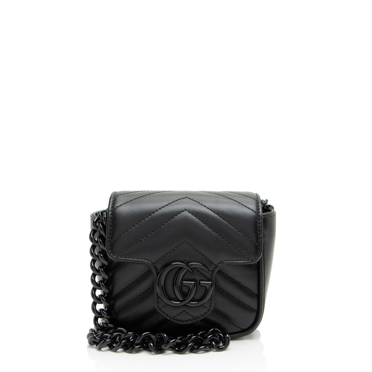 Gucci Matelasse Leather GG Marmont Monochrome Square Chain Belt Bag