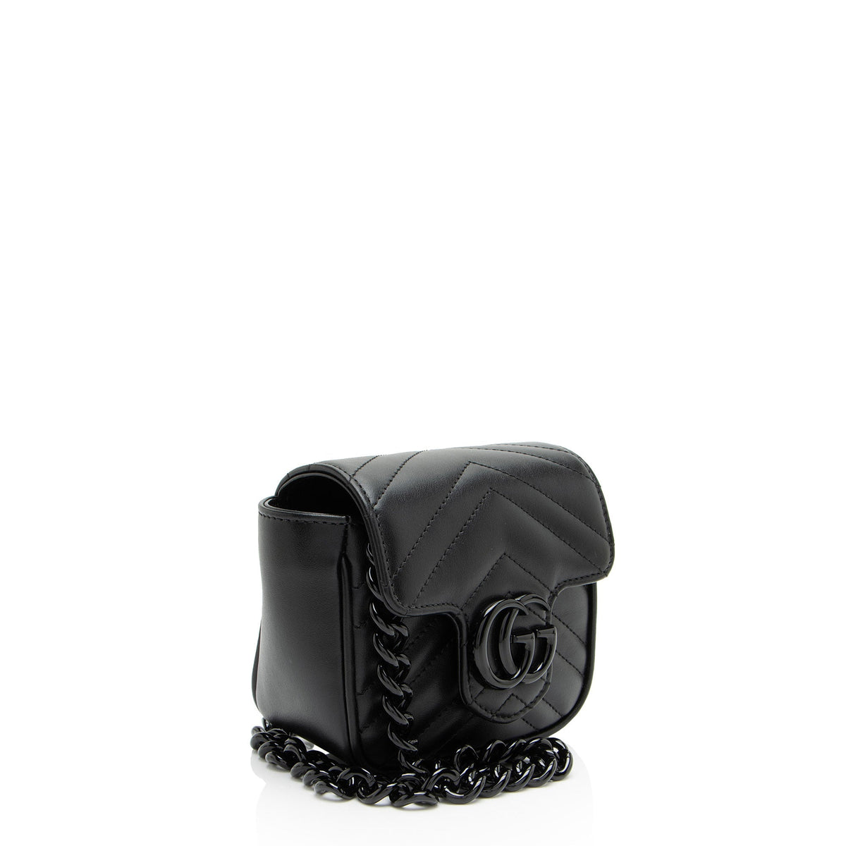 Gucci Matelasse Leather GG Marmont Monochrome Square Chain Belt Bag