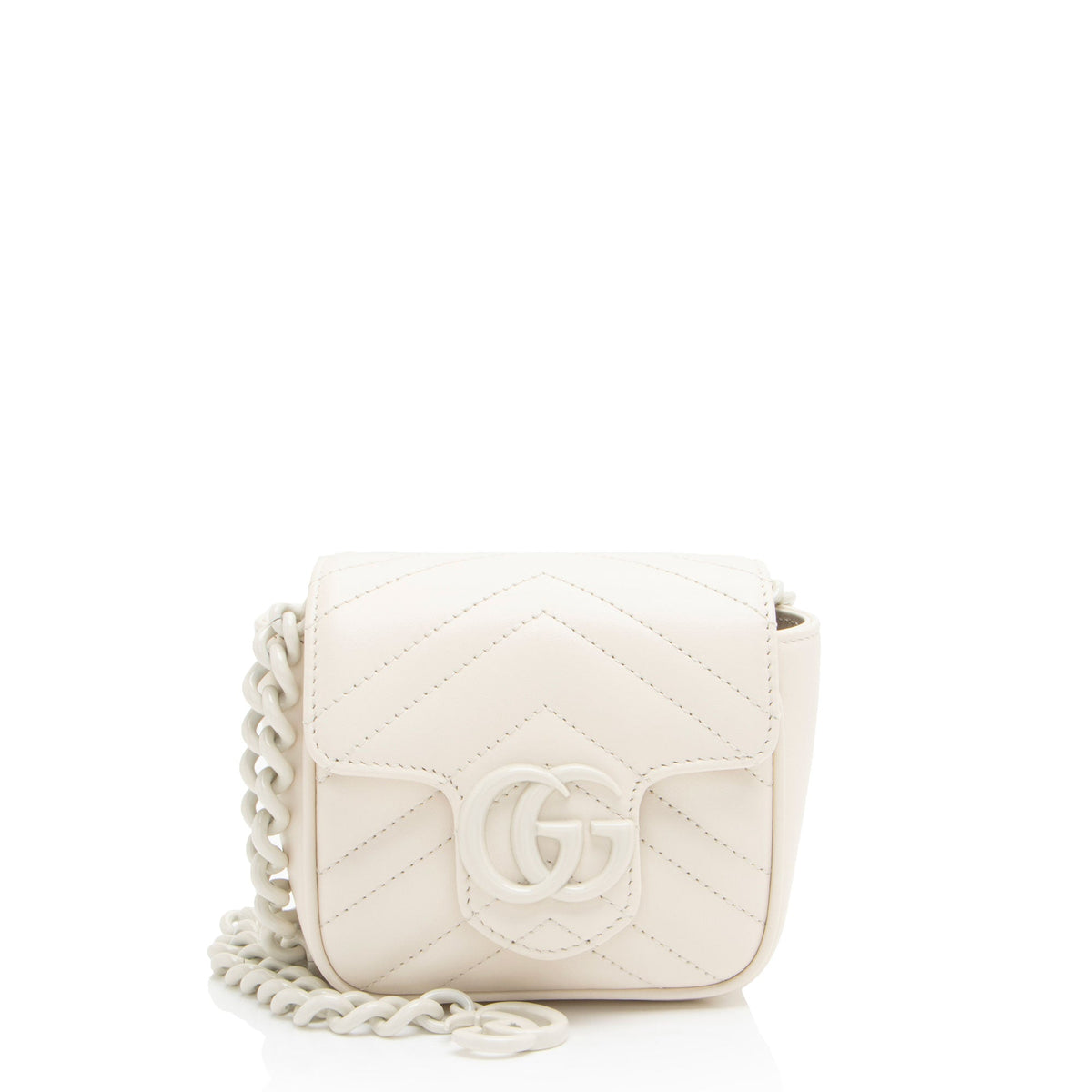 Gucci Matelasse Leather GG Marmont Monochrome Square Chain Belt Bag