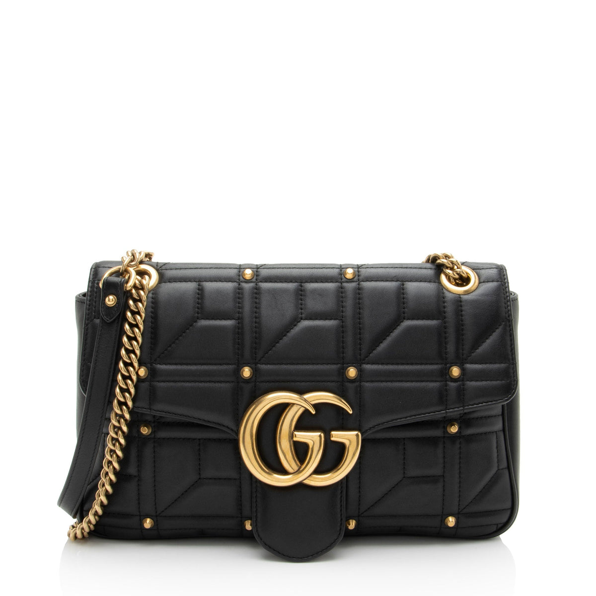 Gucci Matelasse Leather GG Marmont Studded Large Flap Bag