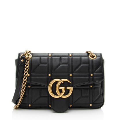 Gucci Matelasse Leather GG Marmont Studded Large Flap Bag