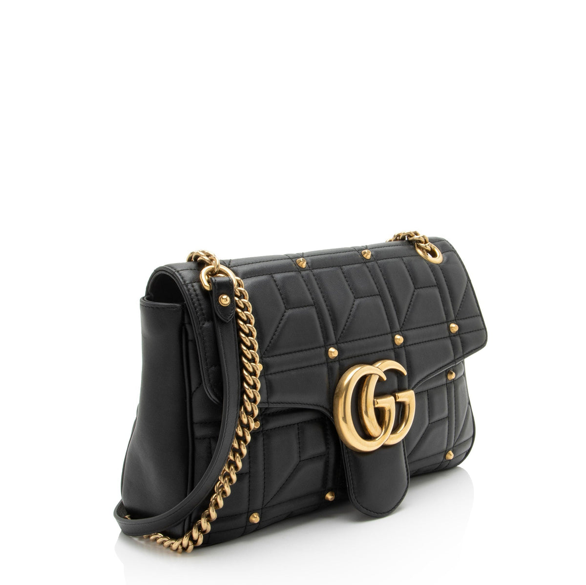 Gucci Matelasse Leather GG Marmont Studded Large Flap Bag