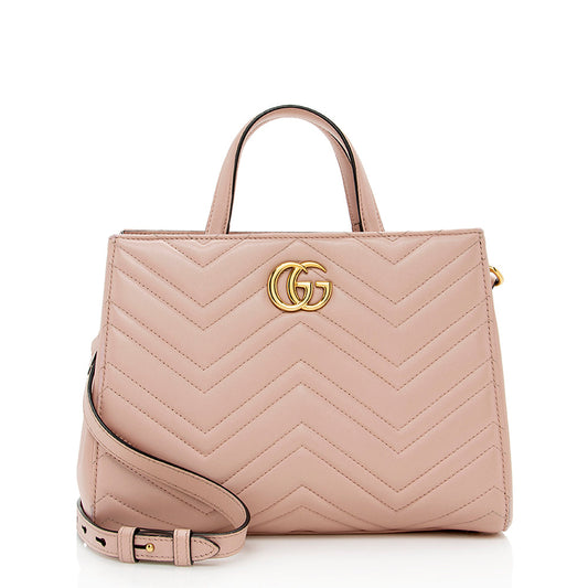Gucci Matelasse Leather GG Marmont Top Handle Small Satchel (SHF-16120)