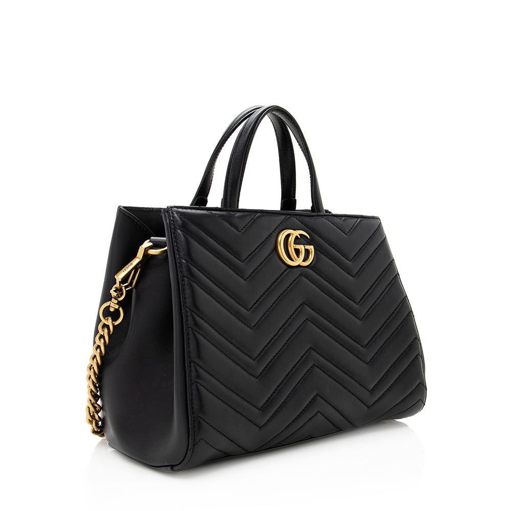 Gucci Matelasse Leather GG Marmont Top Handle Small Satchel (SHF-19560)