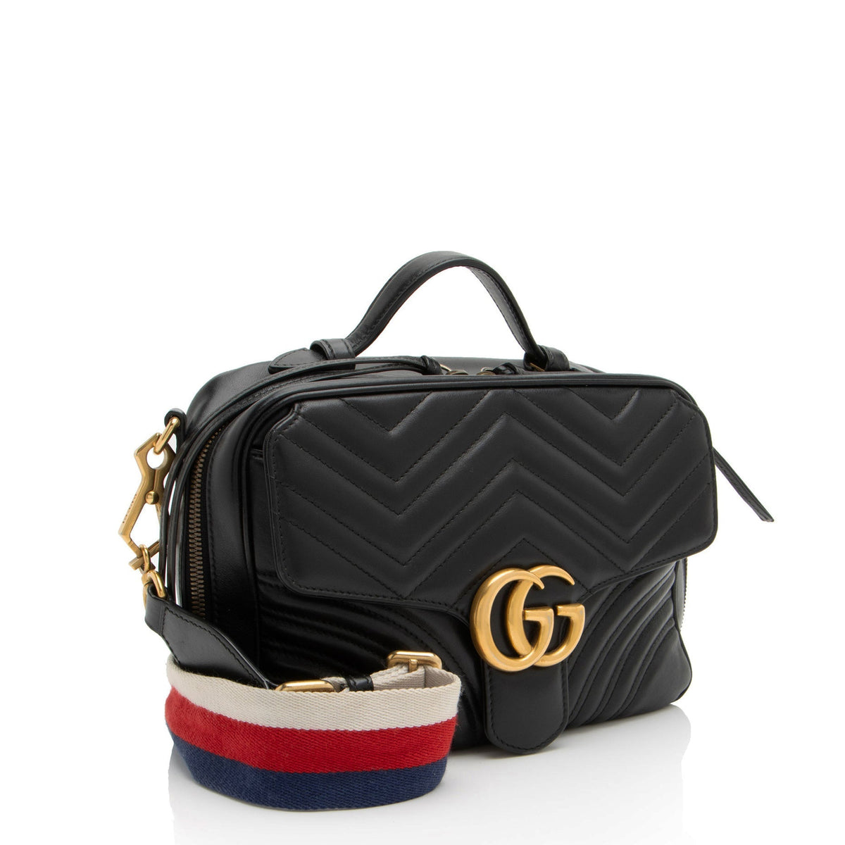 Gucci Matelasse Leather GG Marmont Zip Around Top Handle (SHF-aqAv76)