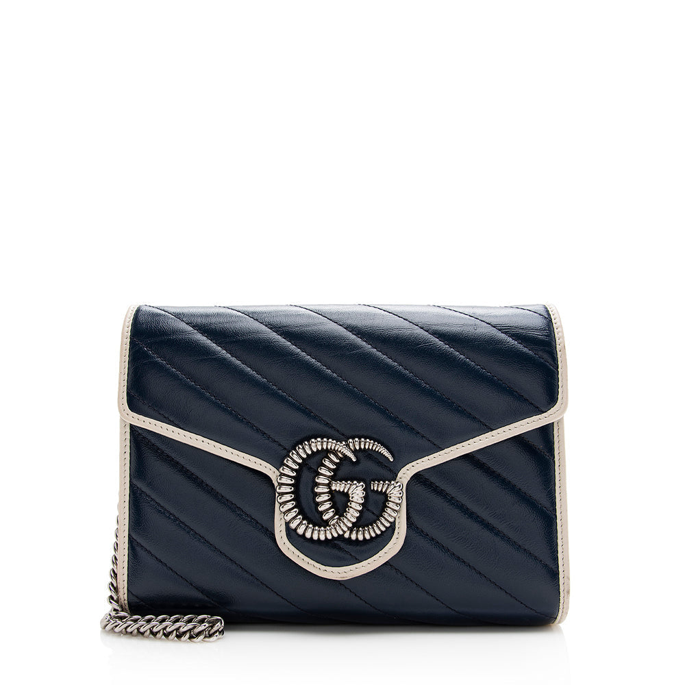 Gucci Matelasse Leather Torchon GG Marmont Mini Chain Bag (SHF-20671)