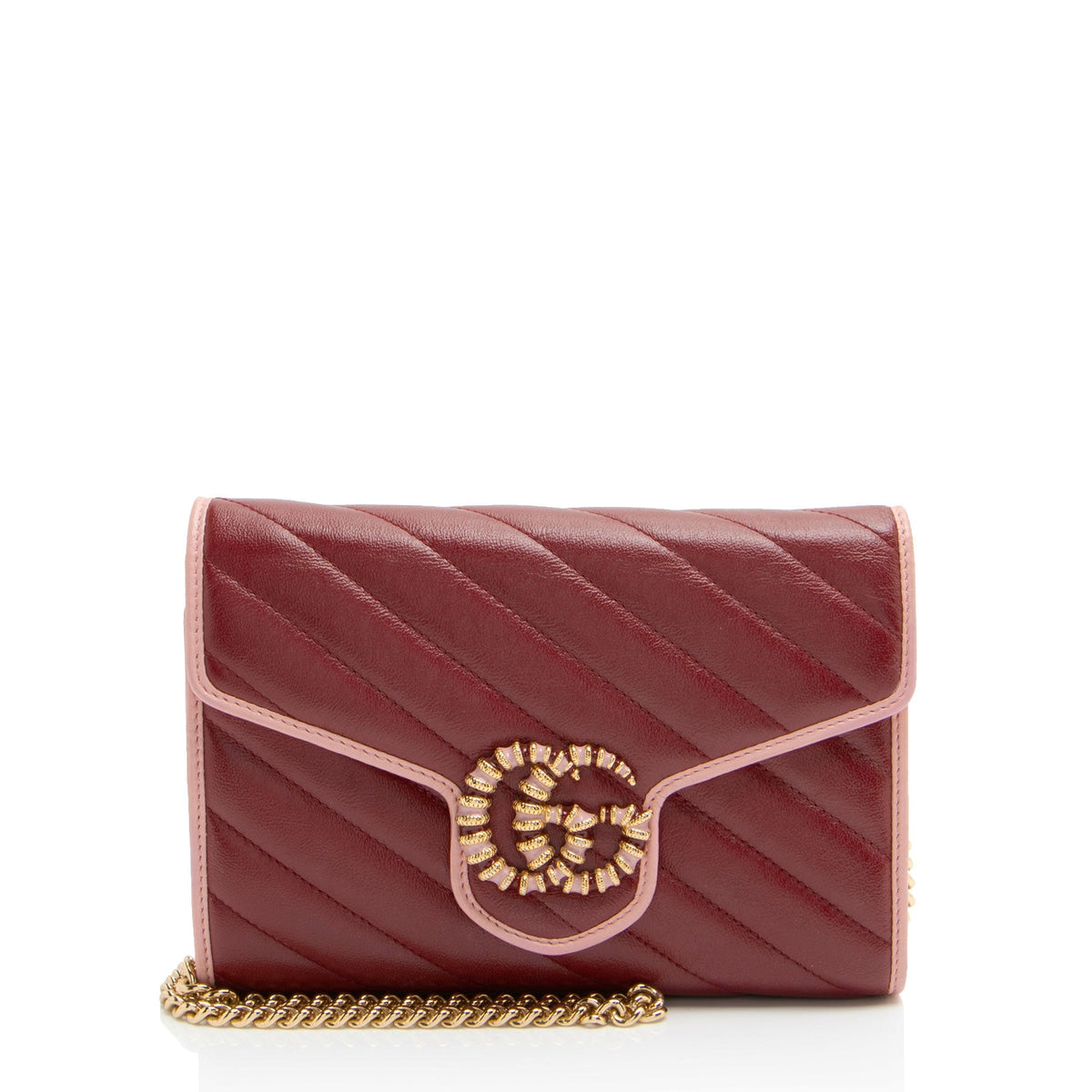 Gucci Matelasse Leather Crystal Torchon GG Marmont Mini Chain Bag