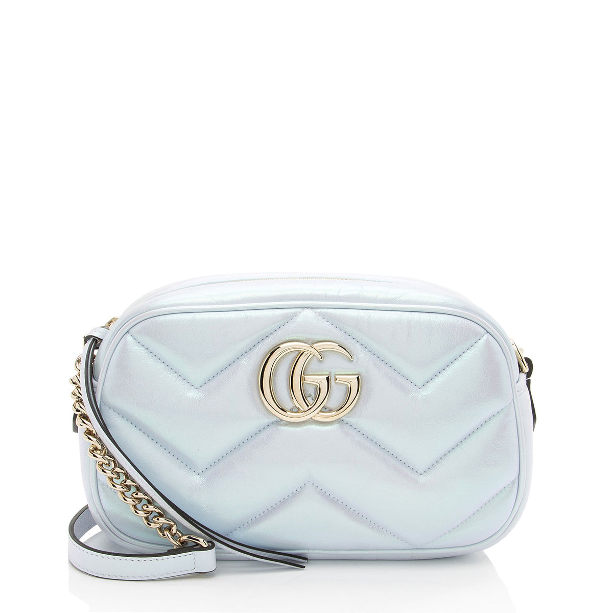 Gucci Matelasse Padded Iridescent Leather GG Marmont Small Camera Bag