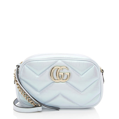 Gucci Matelasse Padded Iridescent Leather GG Marmont Small Camera Bag