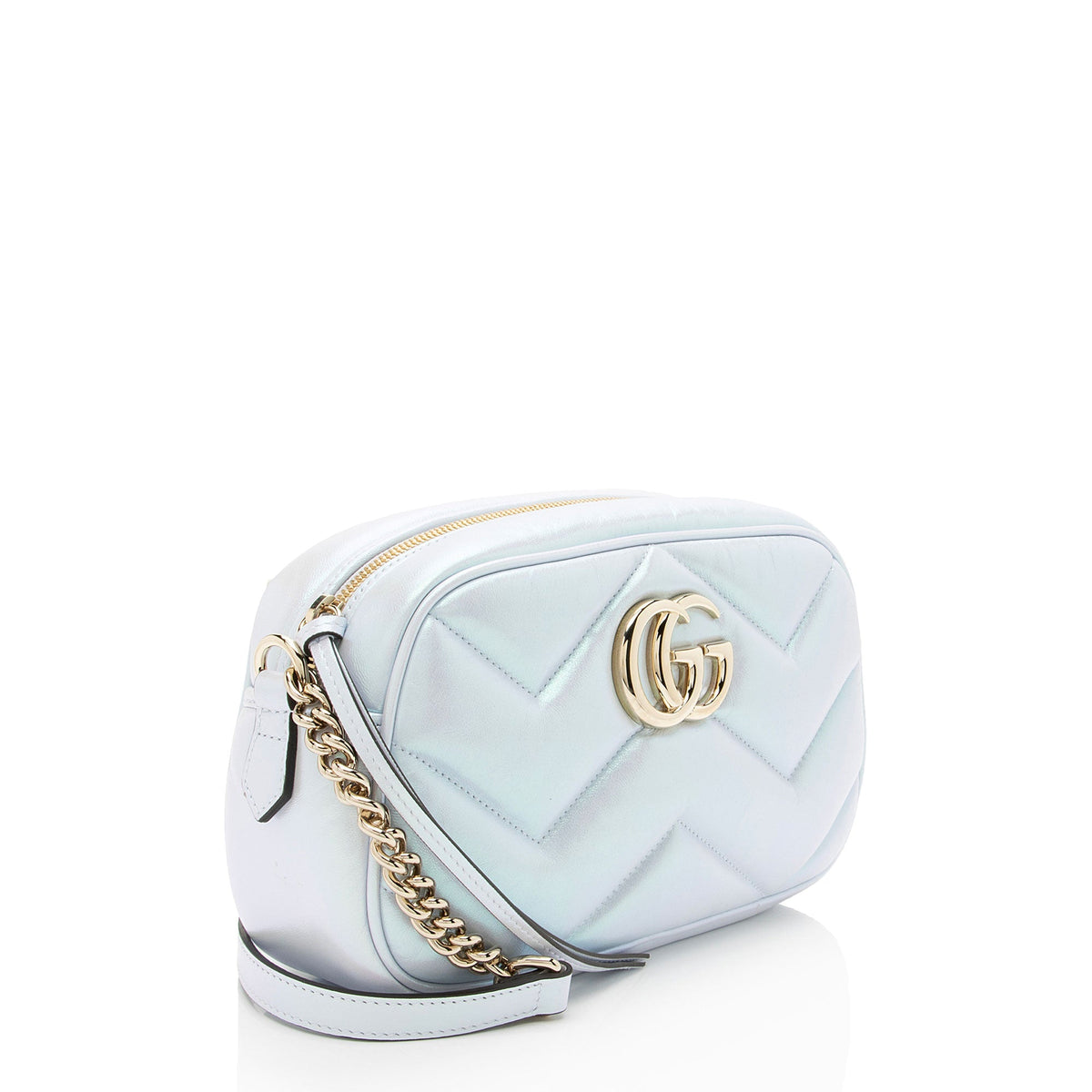 Gucci Matelasse Padded Iridescent Leather GG Marmont Small Camera Bag