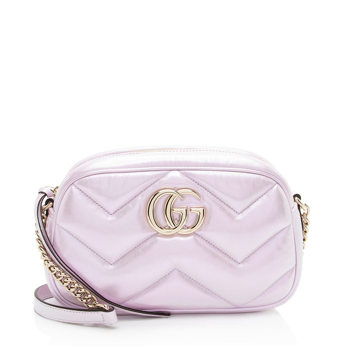 Gucci Matelasse Padded Iridescent Leather GG Marmont Small Camera Bag