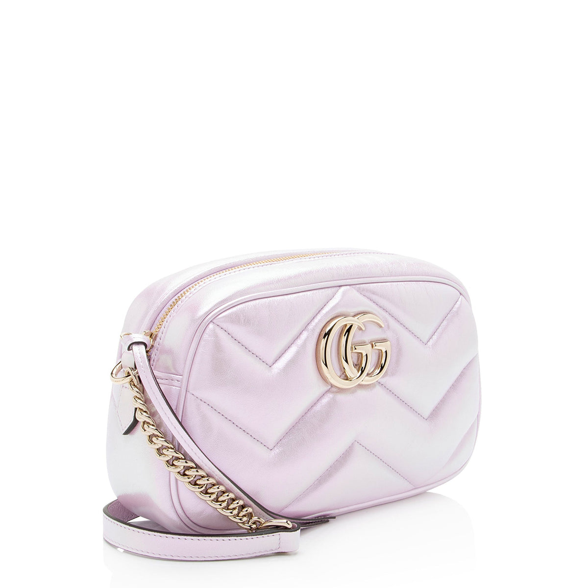 Gucci Matelasse Padded Iridescent Leather GG Marmont Small Camera Bag
