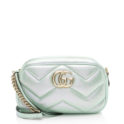 Gucci Matelasse Padded Iridescent Leather GG Marmont Small Camera Bag